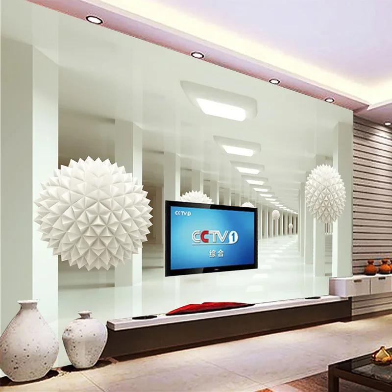 

Custom Wall Mural Large Wall Painting Modern 3D Stereoscopic Abstract Art Space White Ball Living Room TV Backdrop Wallpaper