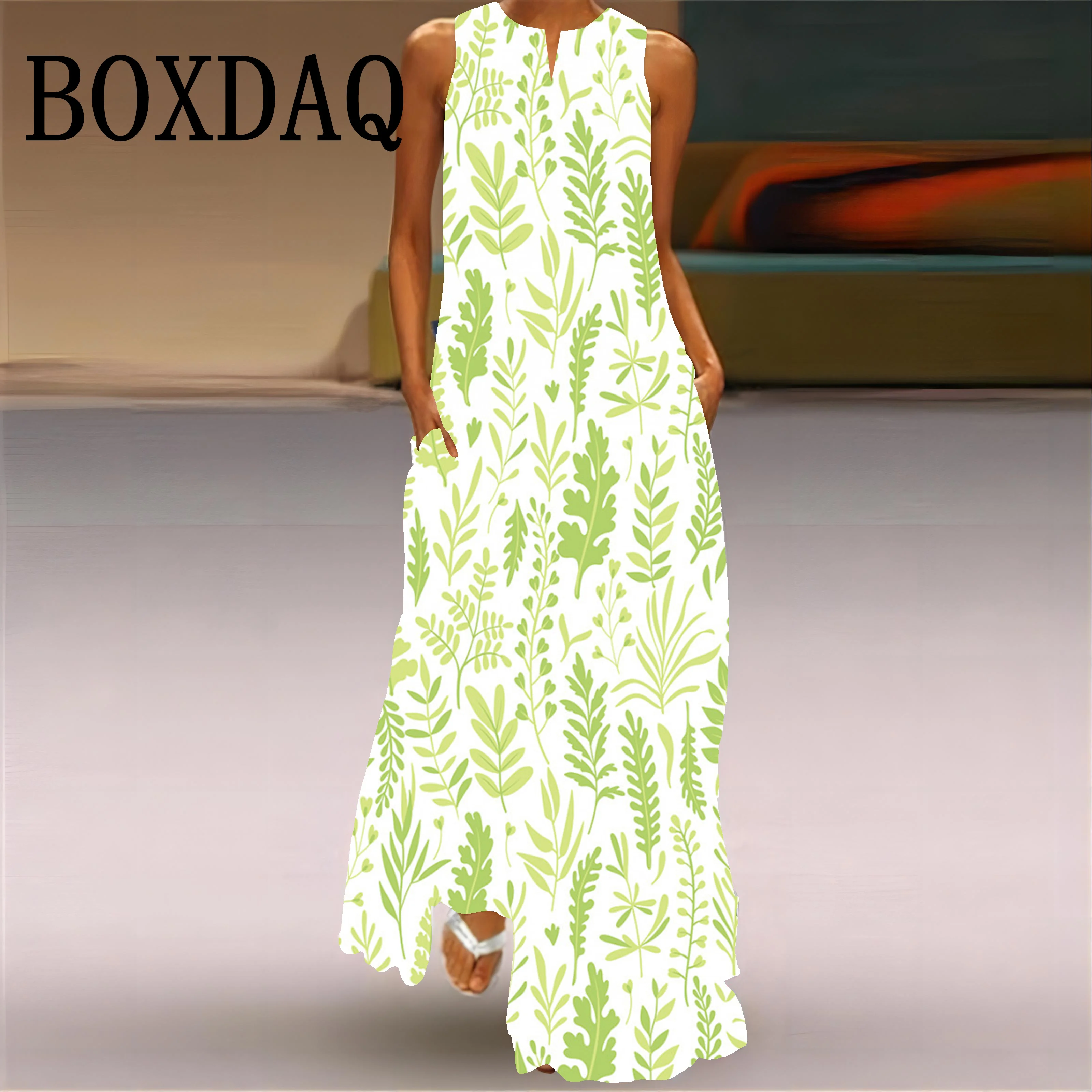Sundress Plant Flower Leaf Pattern 3D Print Long Dress Summer Retro Loose Dresses Women Casual Sleeveless O-Neck Maxi Dress 2025