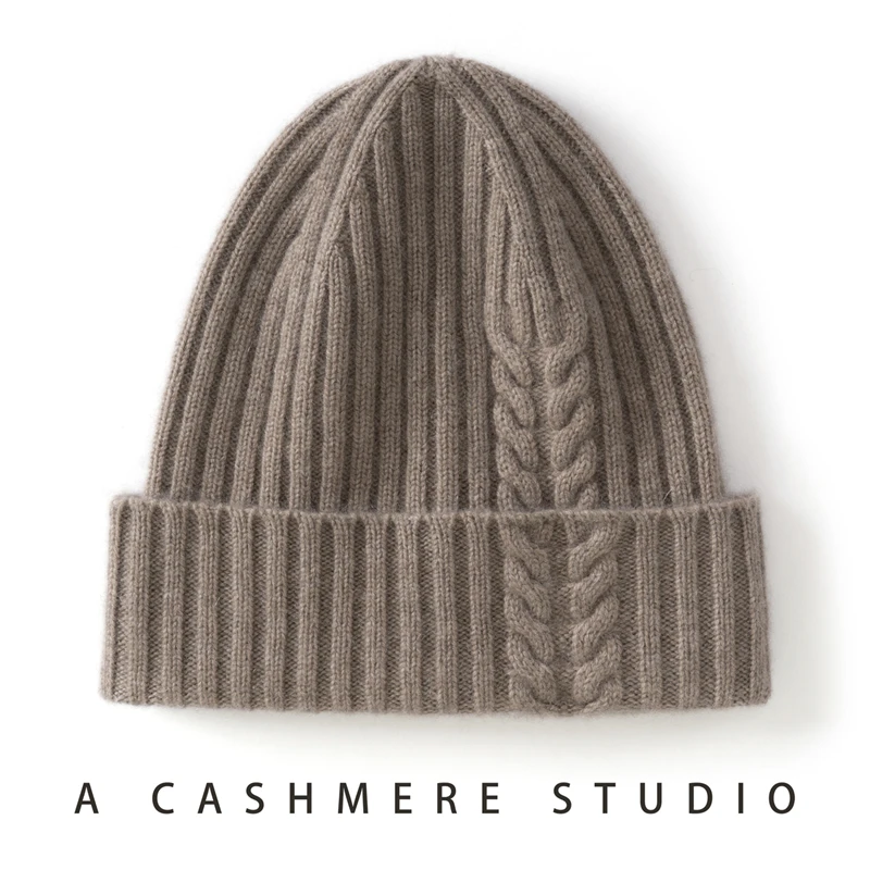 Hot﻿ Sales Women 100% Cashmere Knit Ribbed Beanie Caps Winter Autumn Unisex Warm Hat Men Solid Color Hats Natural Guaranteed