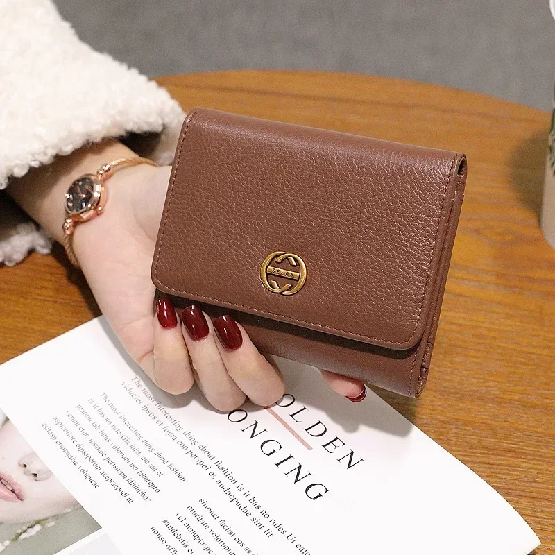 Women Short Genuine Cow Leather Wallet Fashion Cowhide Card Holder Small Money Clip Real Leather Purse Brand Luxury Gift 7Z