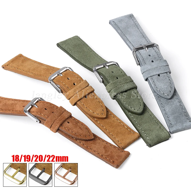 Soft Suede Leather Watch Band 18mm 19mm 20mm 22mm Blue Brown Watch Straps for Omega Stainless Steel Buckle Men Watch Accessories