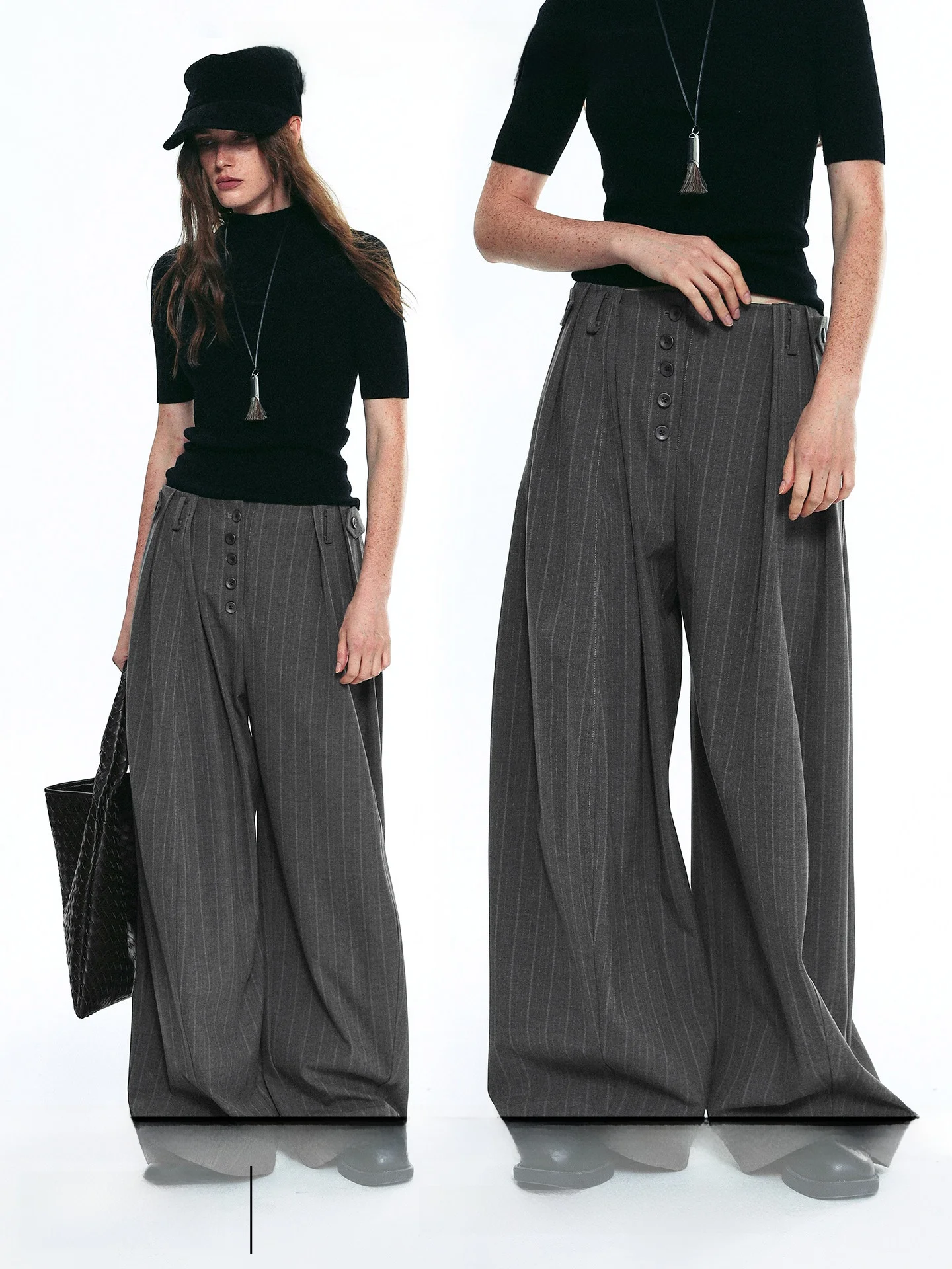 

Casual Stripe Wide Leg Pants Women's Loose Fit Straight Leg Swordsmanip Trousers Versatile Comfortable Autumn Season Ladies