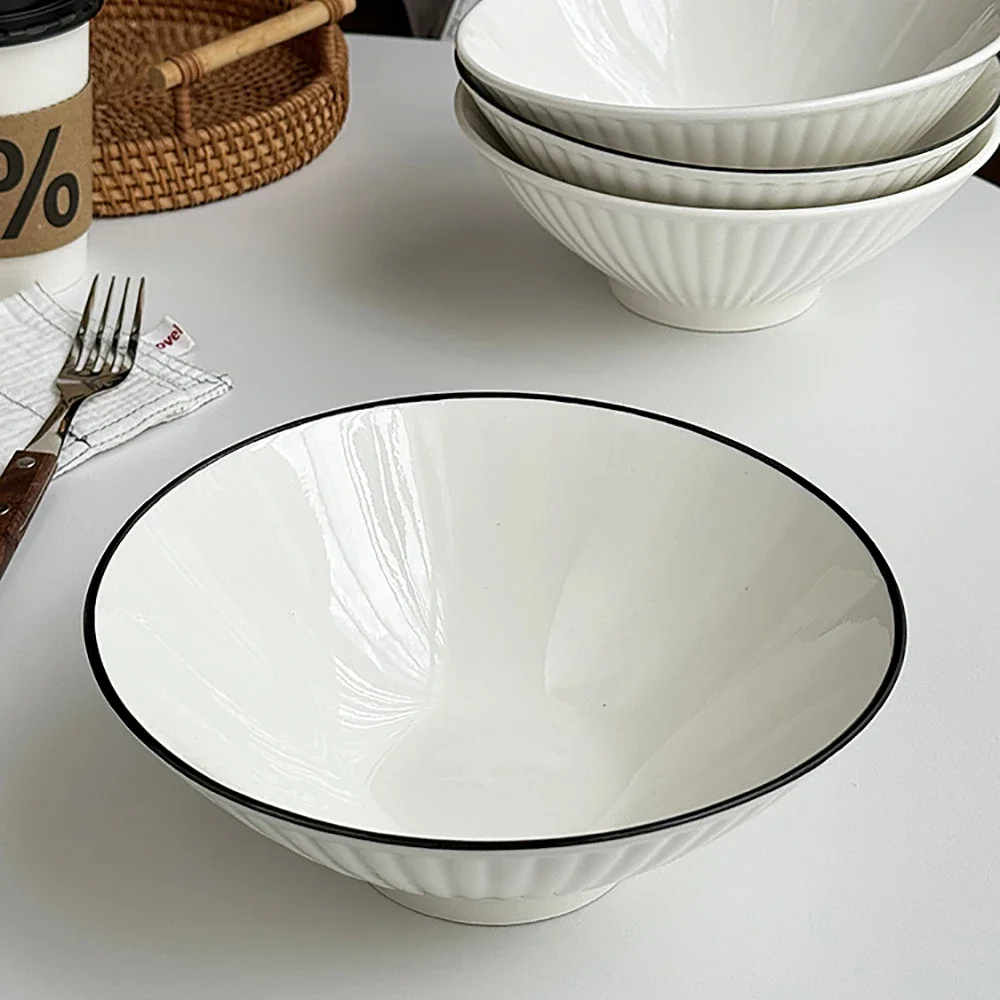 Modern Solid Color Round Porcelain Bowl 7 Inch Japanese Simple Ceramic Food Container Soup Noodles Vegetables Salad Bowls