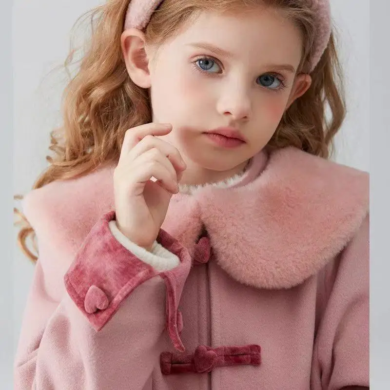 Girls' Winter Princess Little Fragrant Wind Set Children's Pink Collar Woolen Coat Short Skirt 2-piece Set Girls' Clothes