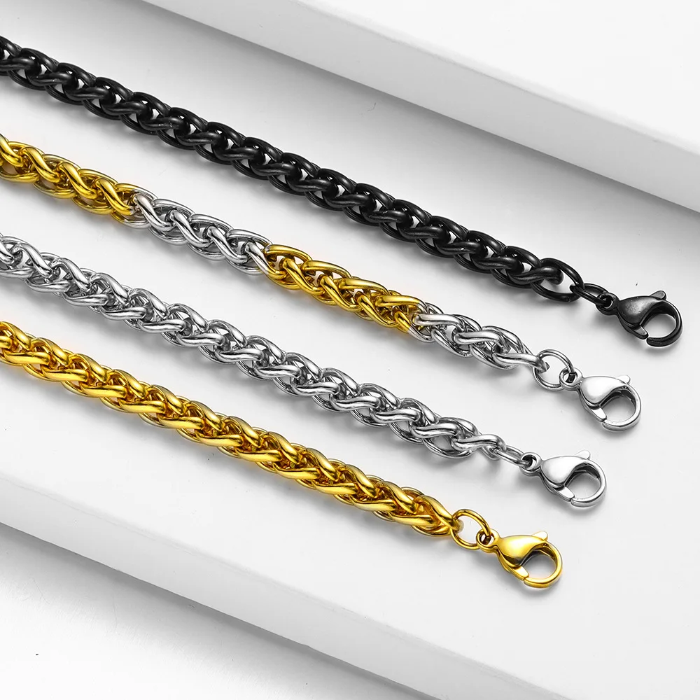 Minimalistische Kielkette Halskette 3mm Edelstahl Bunte gedrehte Seilkette Halsband für Männer Frauen Hip Hop Schmuck Geschenke