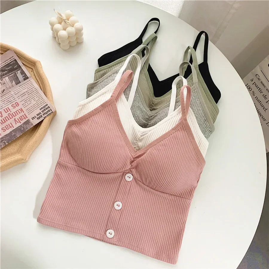 Women Seamless Camisole Fitness Crop Tops Summer Knitting Elegant Sexy All-match Casual One-piece Cotton Underwear Vest Top