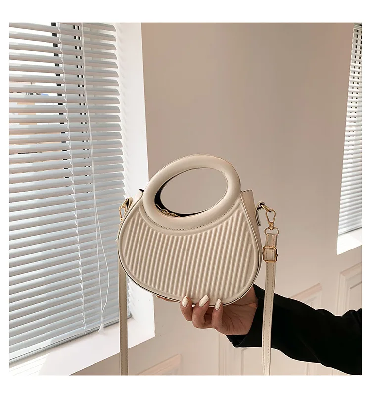 Half Moon Small Shoulder Bag For Women 2023 New Fashion Green Handbags Pleated Design PU Leather Crossbody Round Hand Bags Girls