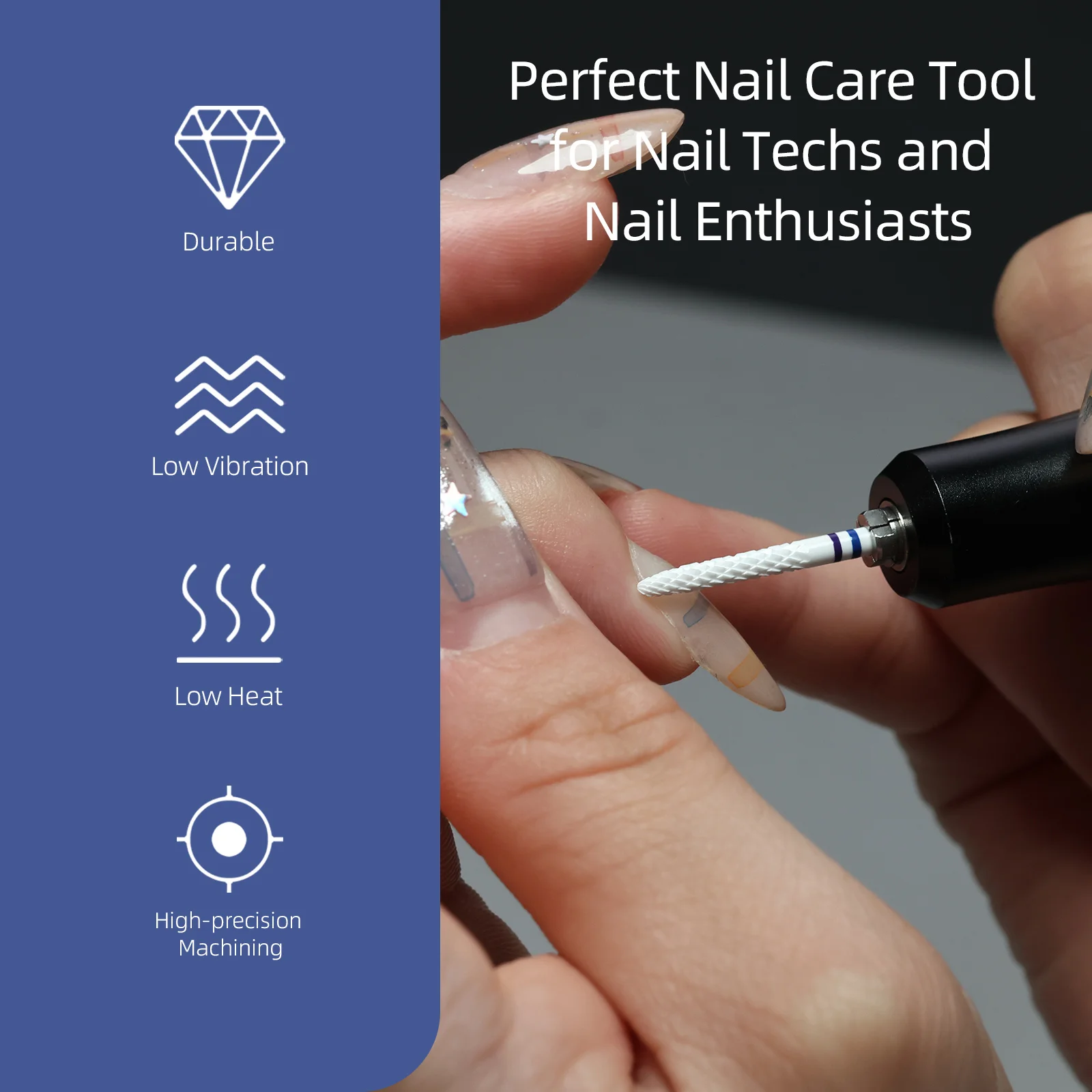 HYTOOS 2mm Under Nail Cleaner Composite Ceramic Nail Drill Bits High Hardness White Pro E-file Bit for Cuticle Clean Gel Removal
