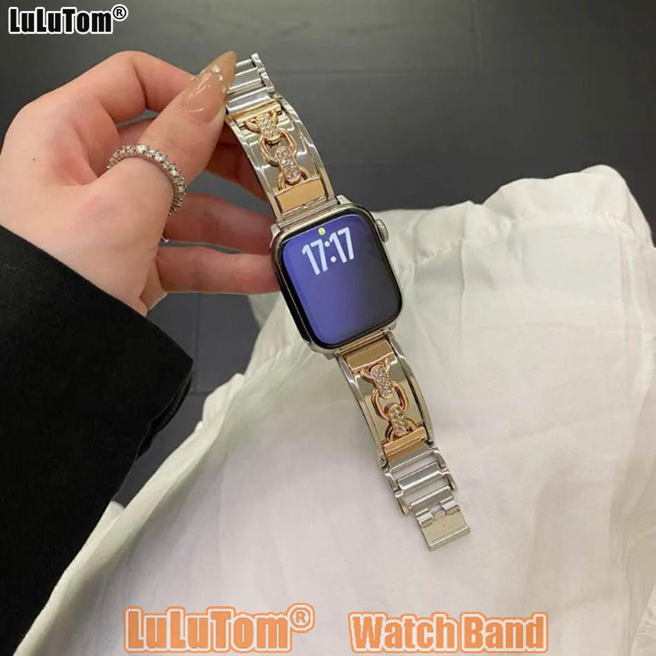 

Роскошный металлический ремешок-браслет с двойной петлей для Apple Watch, женский дизайнерский ремешок для часов 38–49 мм, серия 10 9 8 7 6 5 4 3 SE Ultr