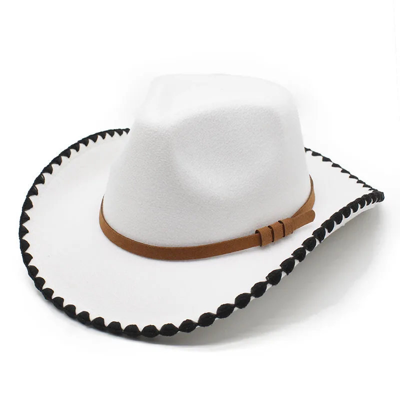 Cowboy Hat European And American Men And Women Edging Personality Jazz Top Hat Cross-border Tibetan Felt Cap Vintage Top Hat