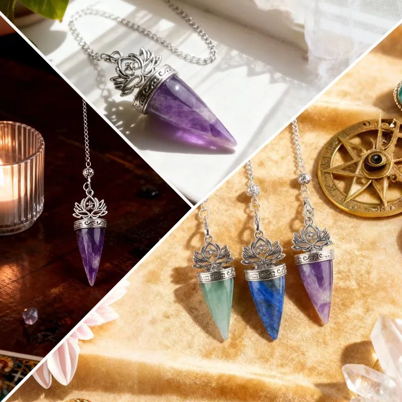 Crystal Pendulum Spiritual for Divination Dowsing Natural Gem Stone Pendant Obsidian Amethysts Tiger Eye  Quartz Pendulo X376