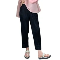 Miyake Pleated Straight Leg Pants, Women's Elastic Waist Cropped Pants, Casual and Versatile Small Leg Pants - Image 2