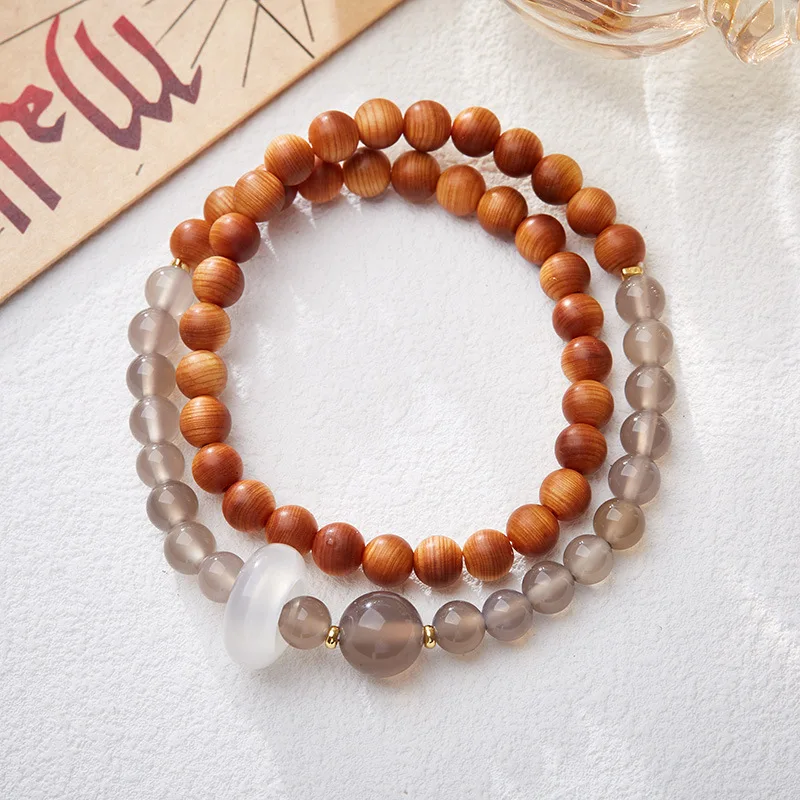 Aged Taihang Thuja Bracelet Smoky Purple Chalcedony Agate New Chinese Style Summer Mosquito Repellent Wristband Gifts