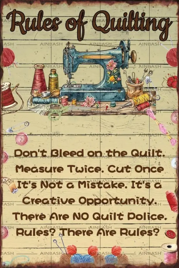 Retro Rules of Quilting Sewing Rules Metal Tin Signs Quilt Patterns Sewing Lovers Wall Decor Iron Plaque Indoor Outdoor Poster W