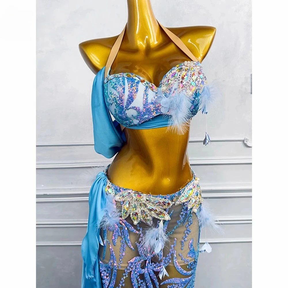 

High-end Chiffon Sequin Long Skirt, Female Adult Standard Stage Professional Clothing Belly Dance Professional Dress
