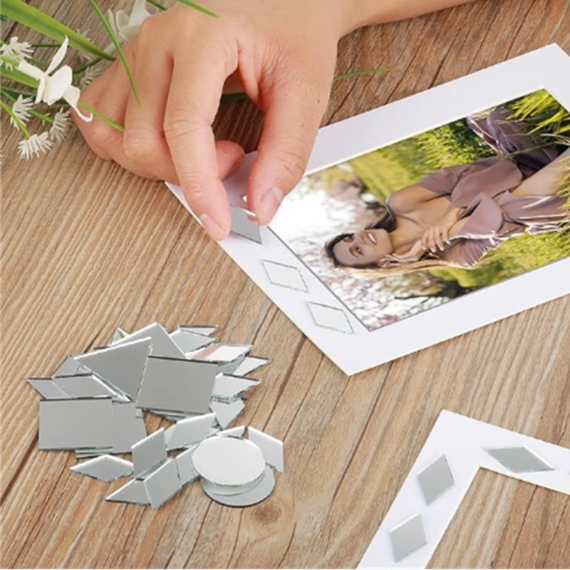 200Pcs DIY Craft  Mirror Sticker Multi Shaped Acrylic Mirror Mosaic Tile Bulk Self Adhesive Art Wall Door Home Decoration