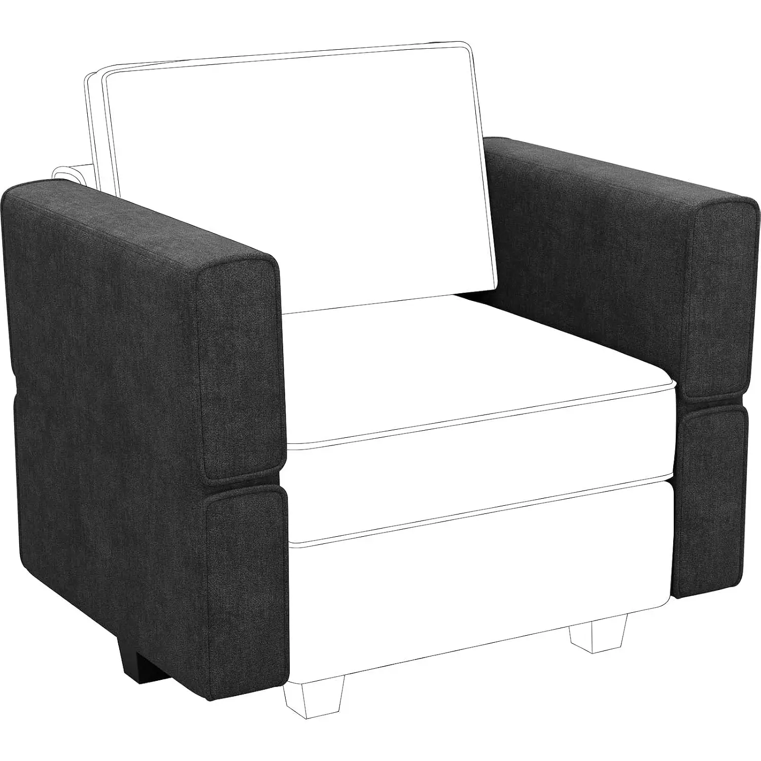 Fabric Modular Sectional Sofa Armrest Backrest Module, Side Couch Part, Set Of 2, Black, Customized