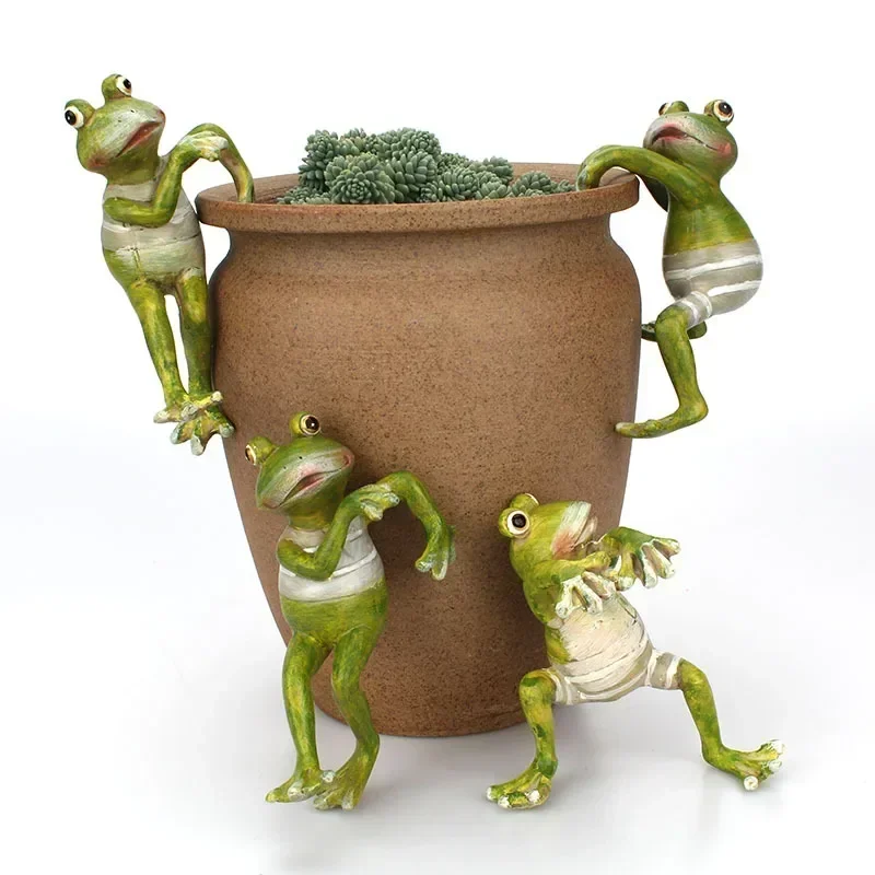 

4pcs Fairy Garden Creative Climbing Frogs Bonsai Decorative Garden Frog Outdoor Flowerpot Decor For Home Desk Ornament escultura