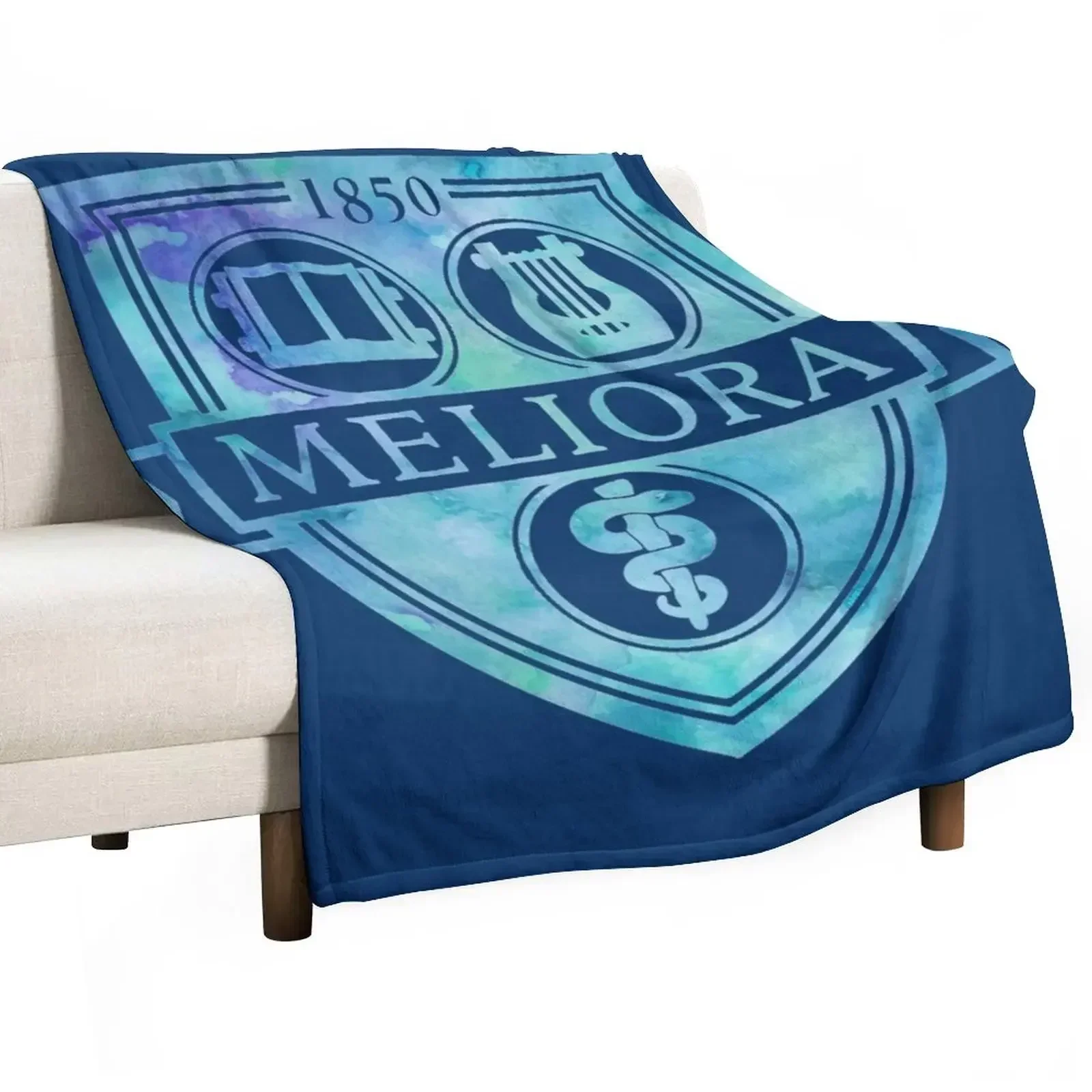 

Meliora University of Rochester Watercolor Logo Design in Blue Throw Blanket Thermals For Travel Retros Blankets