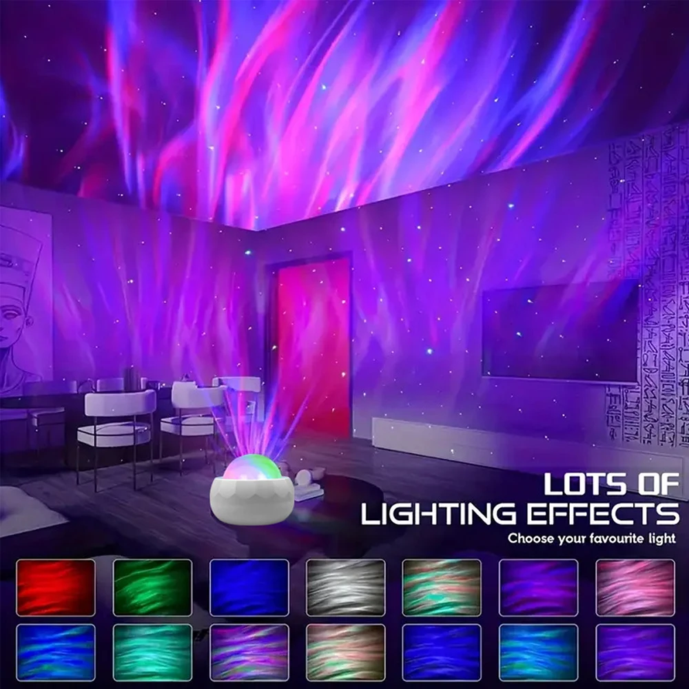 오로라 북극광 프로젝터 램프 RGB 물결 무늬 은하수 무드등 USB 장식 LED 침실 및 파티용 무드등