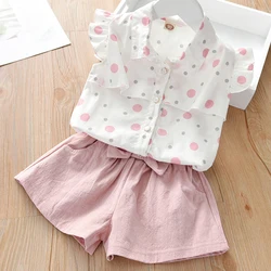 Summer Kid Girl Clothes Set Ruffle Sleeve Shirt+Short Pant 2Pcs Girl Suit Casual Bow Children Clothing Baby Tracksuit Set A1217