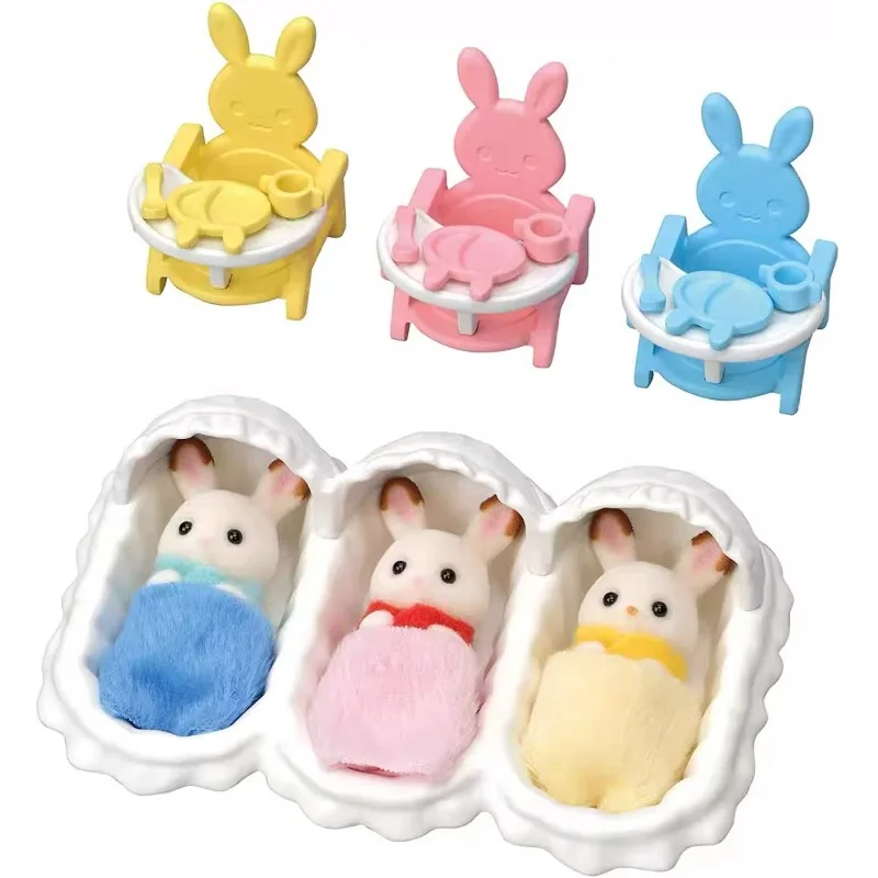Sylvanian Families 오리지널 액세서리 옷 초콜릿 토끼 세 쌍둥이 가구 세트 케어 세트 소녀 놀이 집 장난감 선물