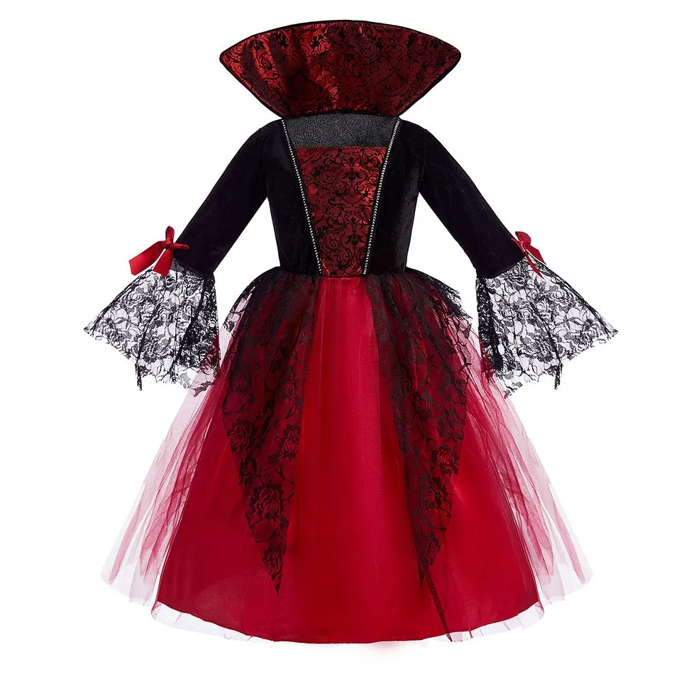 Kids Vampire Costume Children Cosplay Carnival Fancy Fantasy Girls Witch Party Elegant Disguise Princess Pageant Dress with Hat