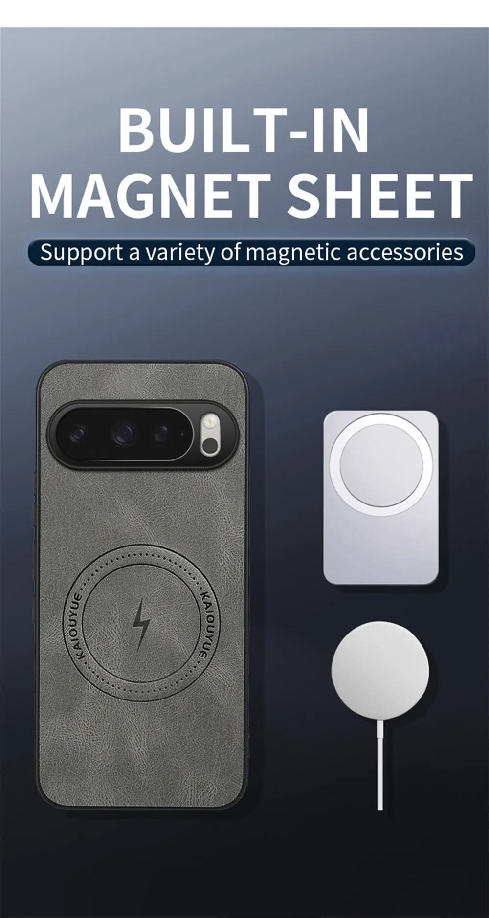 Luxuriöse, klassische Handyhülle aus Leder mit Magnetverschluss für Google Pixel 10, 9, 11 Pro XL, 9A, 8A, 8, 7, 7A, 6, 6A, kompatibel mit MagSafe und kabellosem Laden. – Detail 2