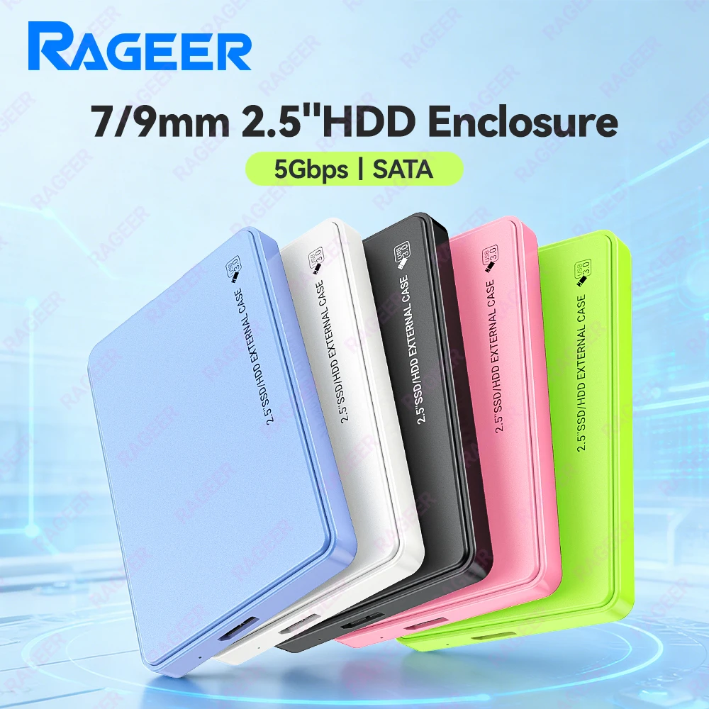 

Внешний корпус для жесткого диска RAGEER 2.5'' 5Gbps USB 3.0 с интерфейсом SATA III для SSD/HDD 7мм/9.5мм, 5 цветов