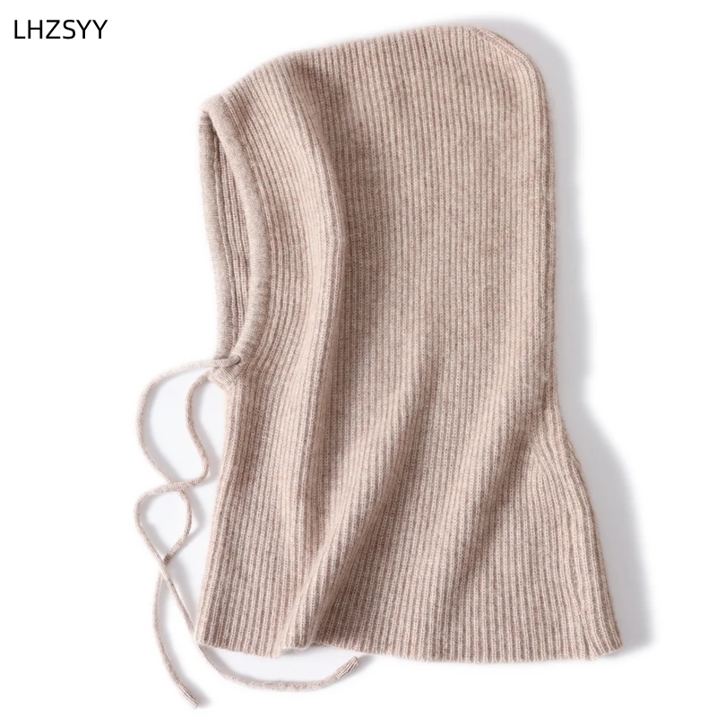 LHZSYY 24 Autumn Winter New Cashmere Knit Cap Collar Hooded Dual-Use paragraph Men and Women Fashion high quality Wool Warm Cap