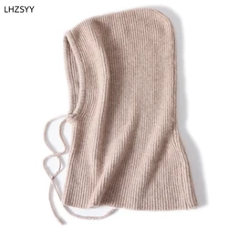 LHZSYY 24 Autumn Winter New Cashmere Knit Cap Collar Hooded Dual-Use paragraph Men and Women Fashion high quality Wool Warm Cap