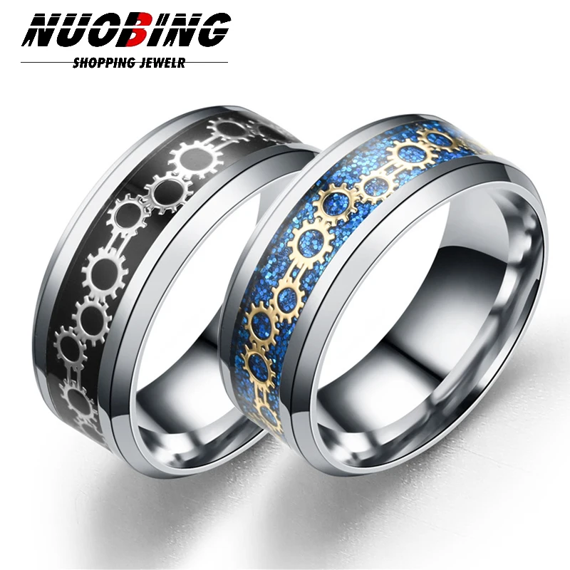 Punk Steam Tool Gear Men's And Women's Ring 8MM Fashion Punk Style Stainless Steel Wedding Custom Name Jewelry Gift