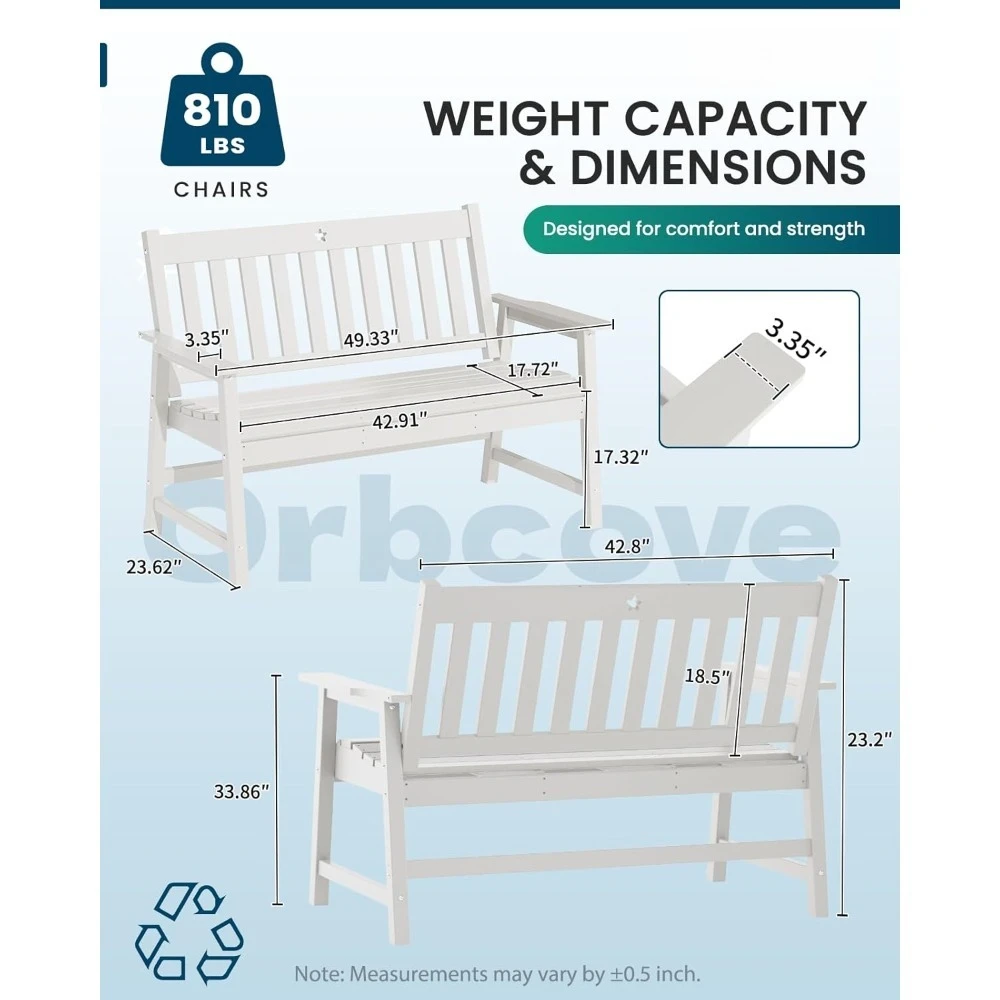 مقعد خارجي، مقعد حديقة لشخصين، مقعد فناء HDPE مقاوم للطقس، مقعد شرفة متين للفناء والفناء الخلفي والشرفة #2