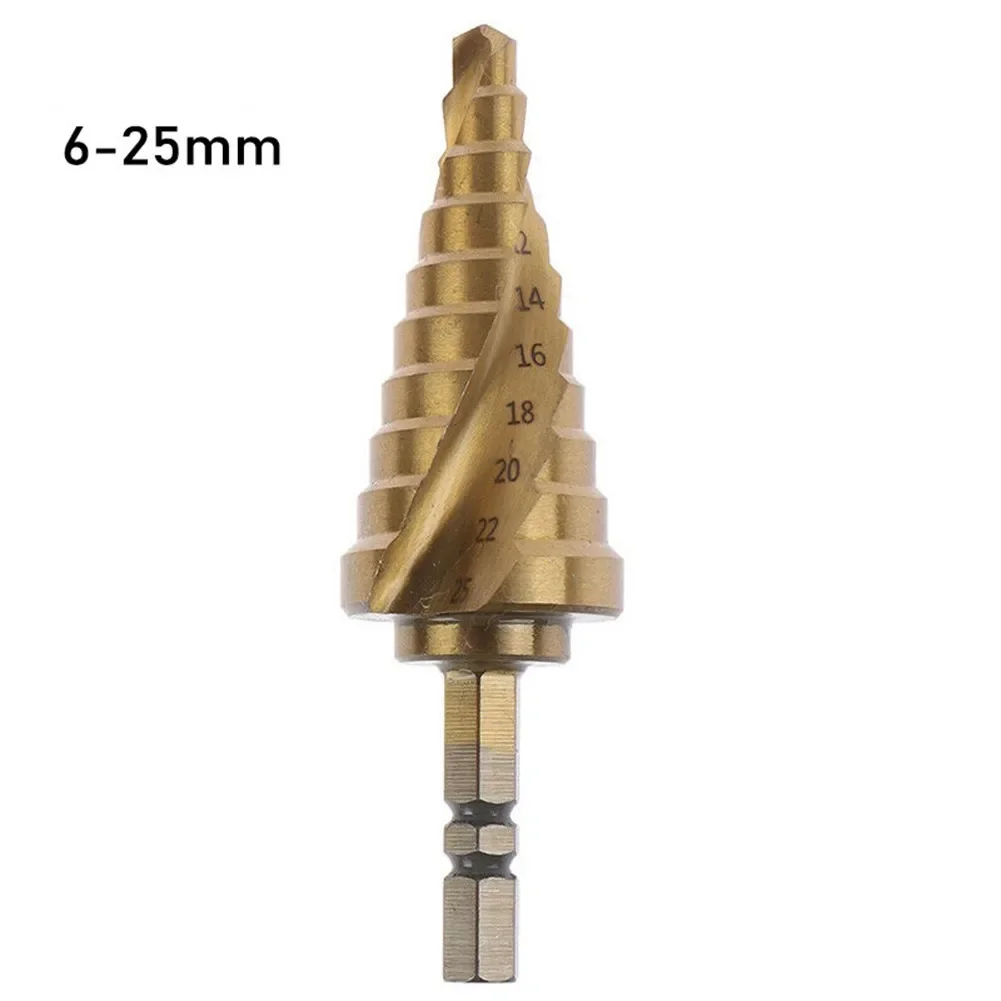 Imagem -05 - Hss Passo Broca Hex Haste Ferramentas de Broca Elétrica Espiral Canelado Passo Cone Broca Buraco Cortador Perfuração Plástico Metal Madeira 625 mm