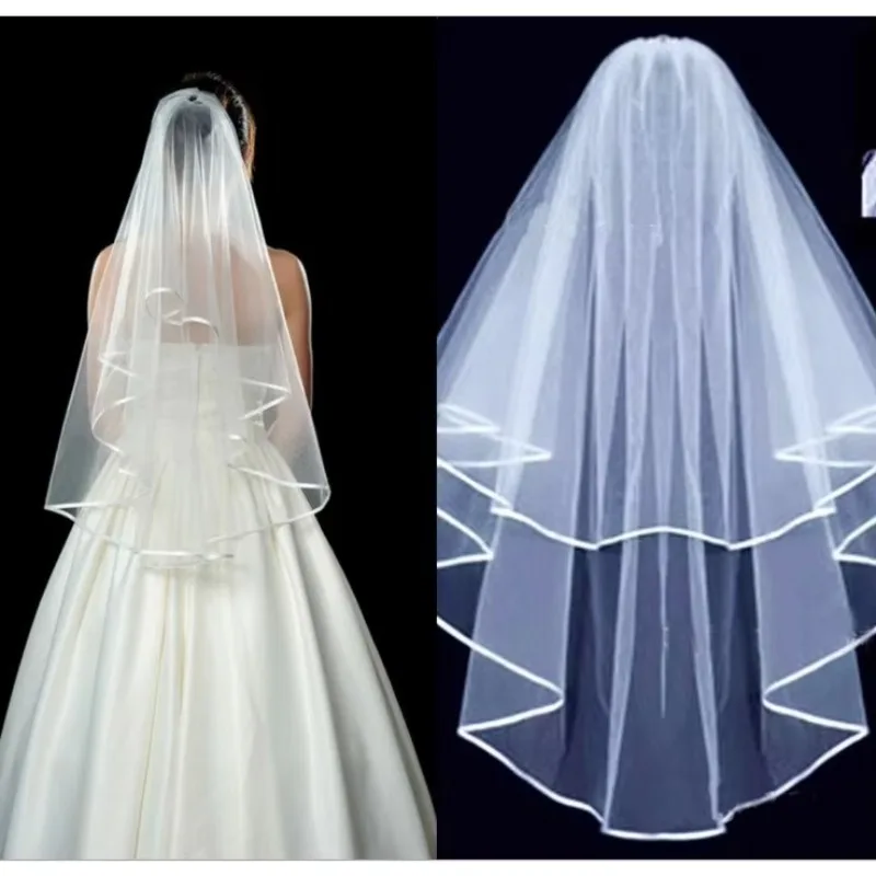 Boho Two Layers Short Tulle Wedding Veils White Ivory Bridal Comb Elegant Cathedral Mariage Accessories