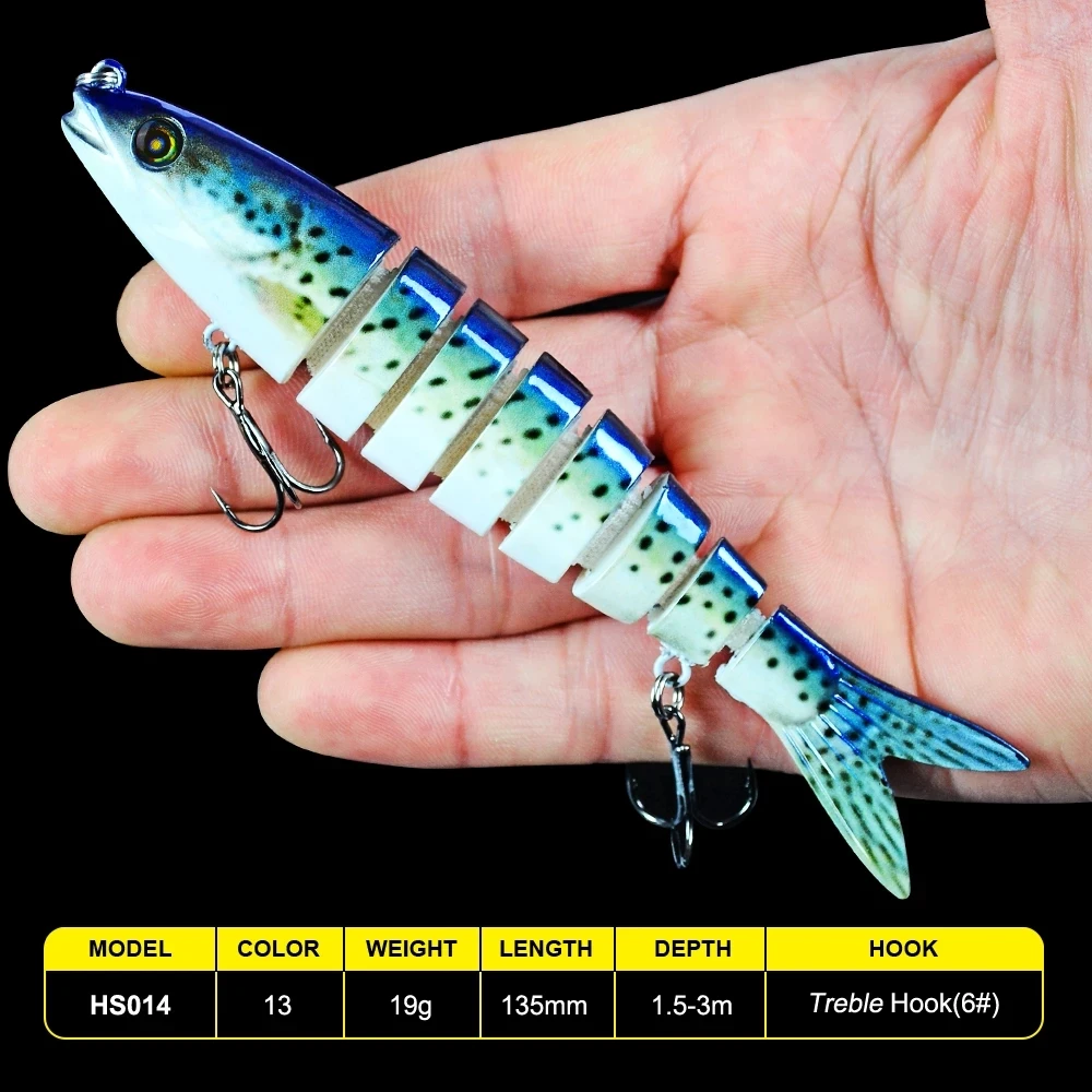 

1pcs Multi Jointed Fishing Lure 8 Segment Swimbait 13.5cm 19g 16 Color Plastic Lifelike Joint Bait 6# Treble Hook Crankbait hs14