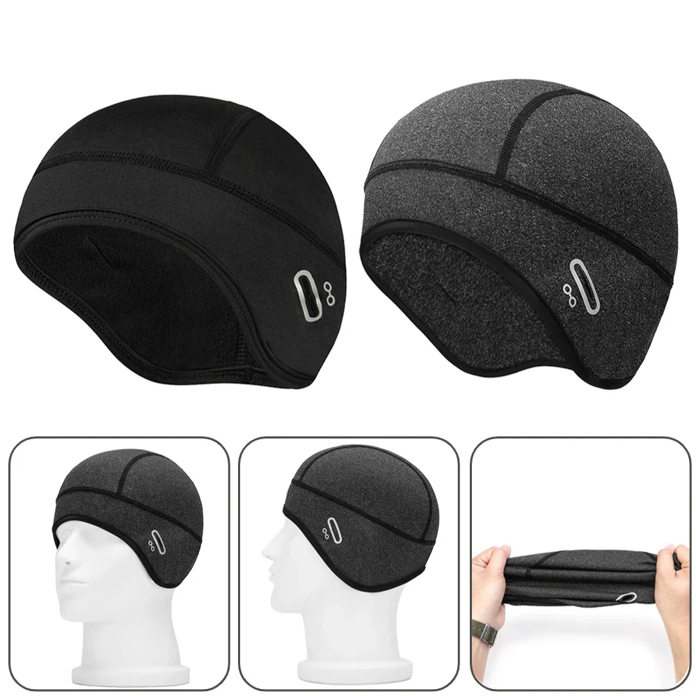 Winter Cycling Cap Windproof Warm Fleece Thermal Helmet Liner Beanies Hat Hiking Skiing Ear Protection Cap with Glasses Hole