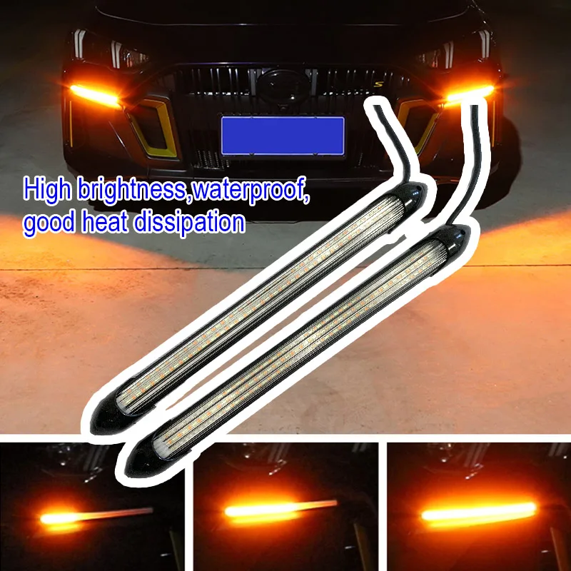 

2pcs 12V Car Turn Signal LED Strip Daytime Running Lights Driving Light Fog Lamp Waterproof Decorative Lights Drl Universal