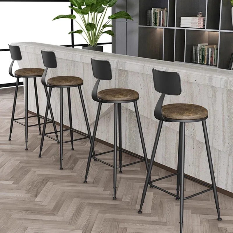 Iron Counter Nordic Bar Chair Modern Living Room Soft Vintage Bar Stools Step Luxury Cadeira De Barbeiro Coffee Shop Furniture