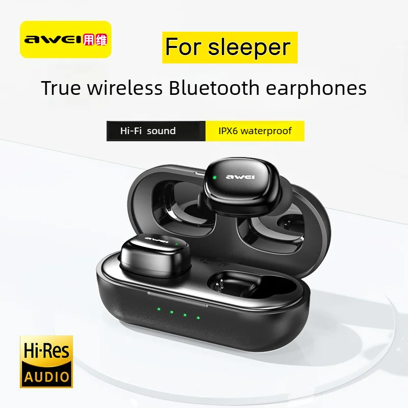 Auriculares AWEI T13 Pro con Cancelación de Ruido para Dormir, Inalámbricos TWS Bluetooth 6.0, Intraaurales, Mini, Invisibles, Resistentes al Agua, 9H de Duración