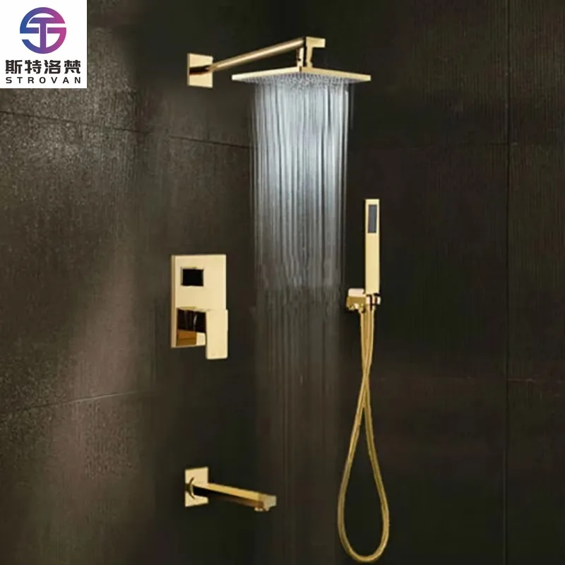 

Luxury Gold Exquisite European Style Three Functions Waterfall Bathroom Taps Mixer Shower Faucet