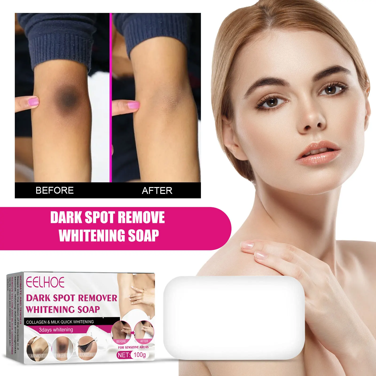 

EELHOE Underarm Skin Soap Joint Elbow Cleansing Fade Skin Melanin White Body Moisturizes and Brightens Skin