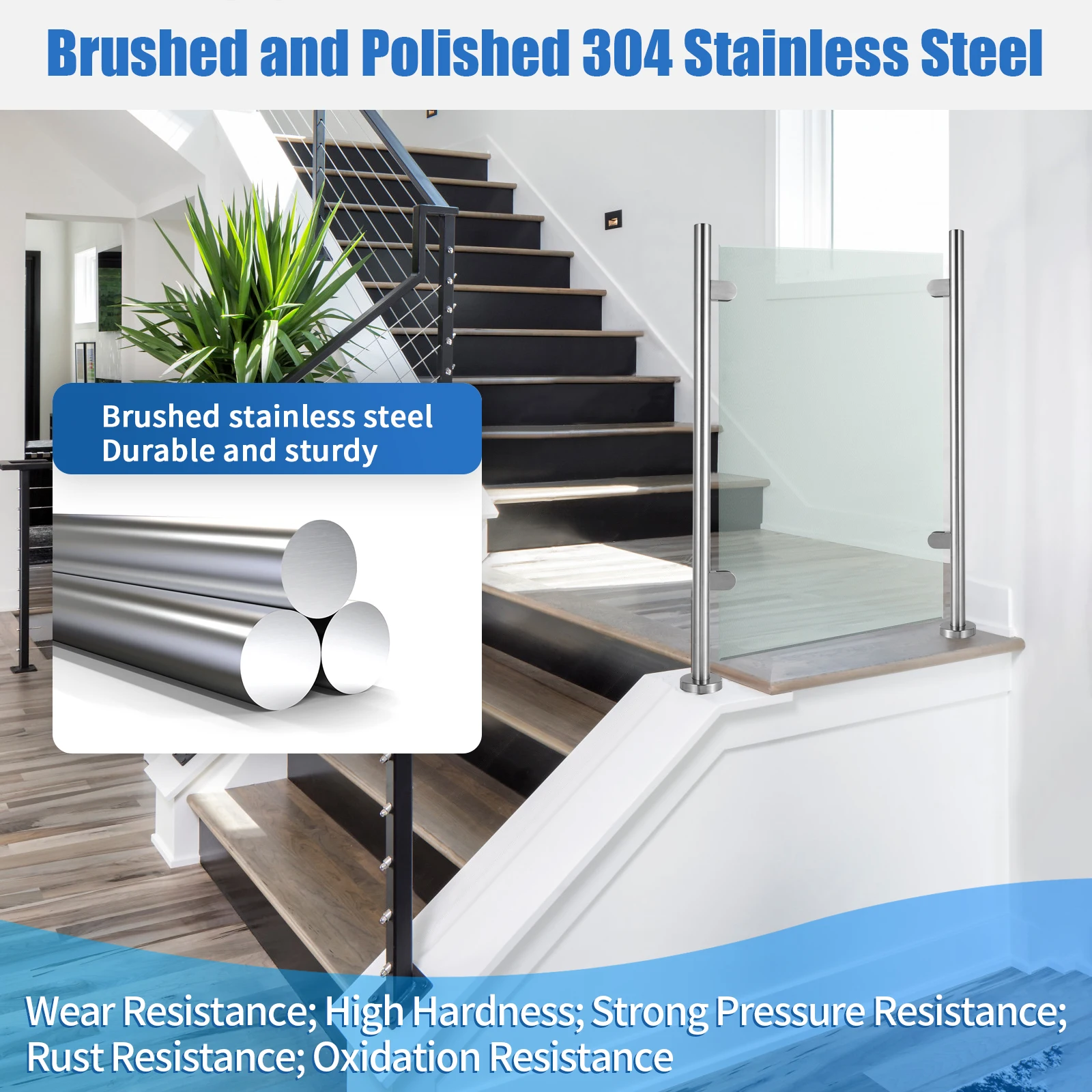 Stainless Steel Railing Column with Stable Base, 90cm or 110cm Middle Column and End Column