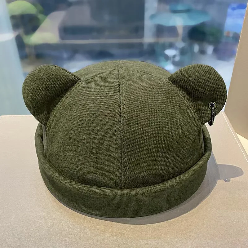 Charming Landlord's Melon Hat with Cat Ears - Versatile Hipster Beanie for Streetwear Trends High-Fashion Casual Cap
