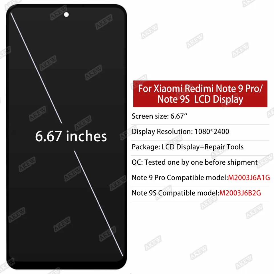 Original For Xiaomi Redmi Note 9 Pro M2003J6B2G LCD Display Touch Screen Digitizer Note 9S M2003J6A1G Replacement With Frame