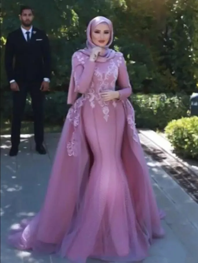 Po-Robe de Mariée Sirène Musulmane avec Poignées et Traîne Amovible, Hijab à Col Haut avec Appliques en Dentelle, pour Patients Saoudiens et aniques, Quelle que soit la Collection 2023