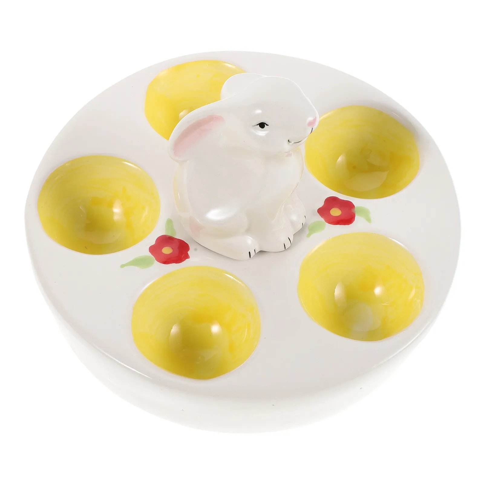 Ceramic Egg Holder Bunny Easter Deviled Egg Platter 6.56 Inch Rabbit Tray Dishwasher Safe Kitchen Refrigerator Display