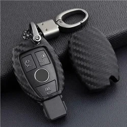 Carbon Fiber Silicone Remote Car Key Fob Cover Case Shell Holder Chain For Mercedes Benz W211 W212 W245 W203 W204 W205 W221 W222