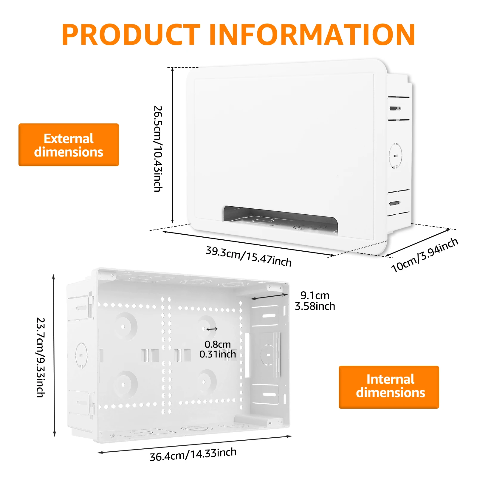 Cable Management Kit 9inch in-Wall TV Media Box Recessed TV Outlet & Network Enclosure in-Wall Enclosure, TV Home Theater Box