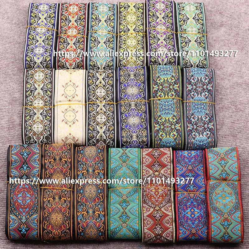 7 Yards 5cm Jacquard Ribbon Geometric Pattern Ethnic Lace Trim Embroidered Woven Webbing Tape For Clothing Bag Sewing Fabric